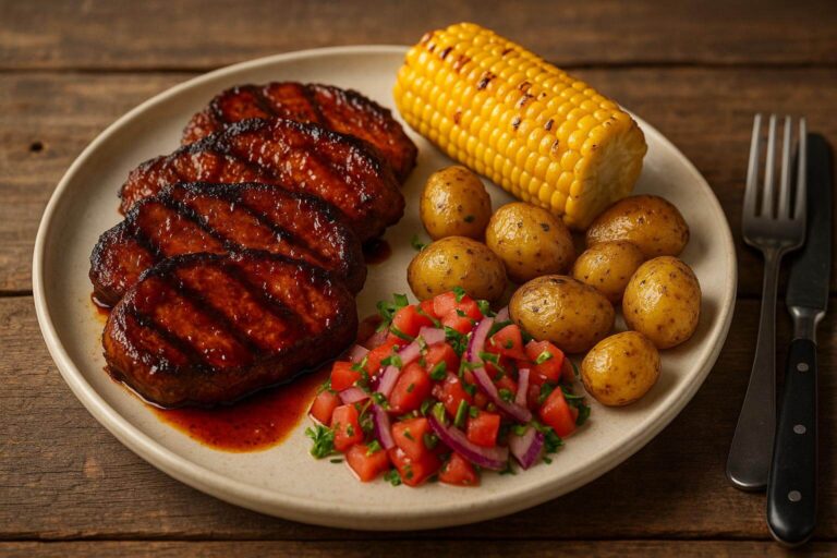 Grillad middag på rustik träbord